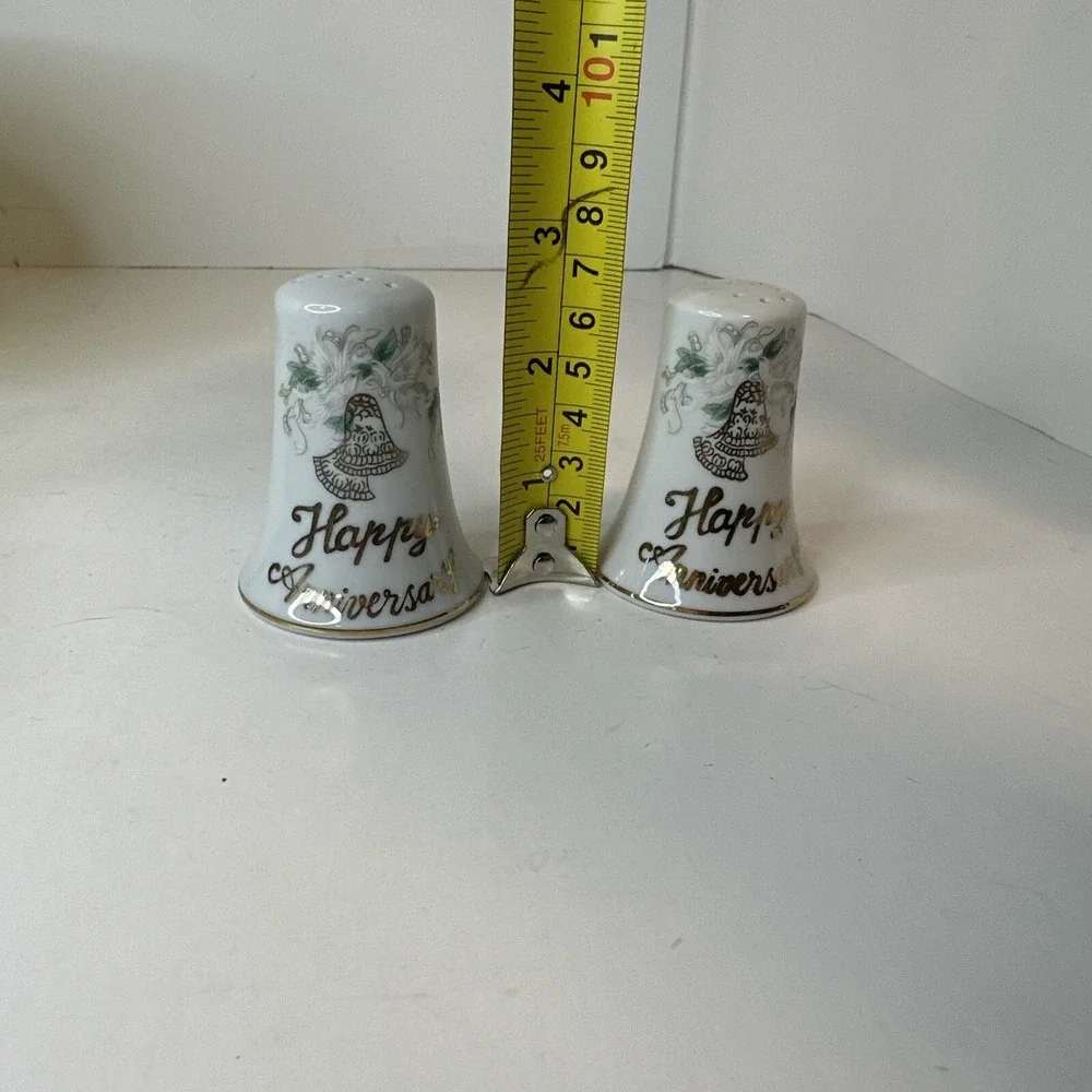 Happy Anniversary Bell Shaped Salt & Pepper Shakers Lefton Japan 1150
